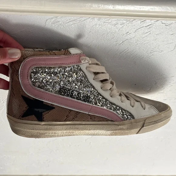 Golden Goose Glitter High-Top Sneakers - Gray, Pink, Silver - Picture 2 of 9
